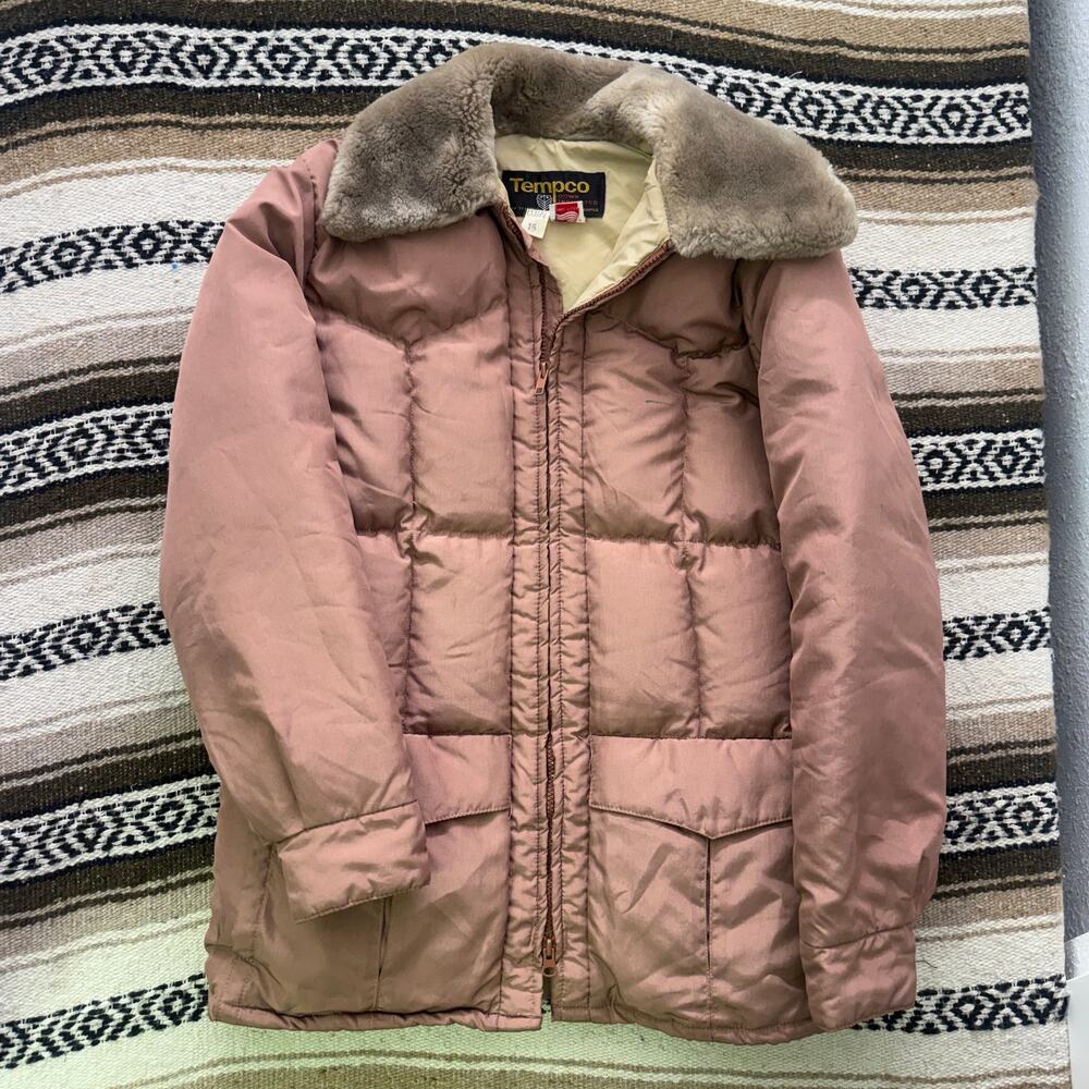 Women's Vintage 80's Tempco Rose Gold Goose Down Quilted Puffer Jacket Sz Large